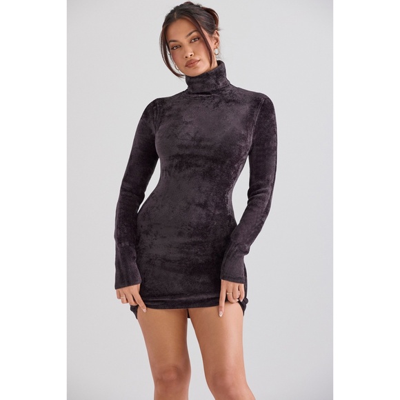 NEW House of CB Taya Chenille Mini Dress Charcoal Small - Picture 1 of 13